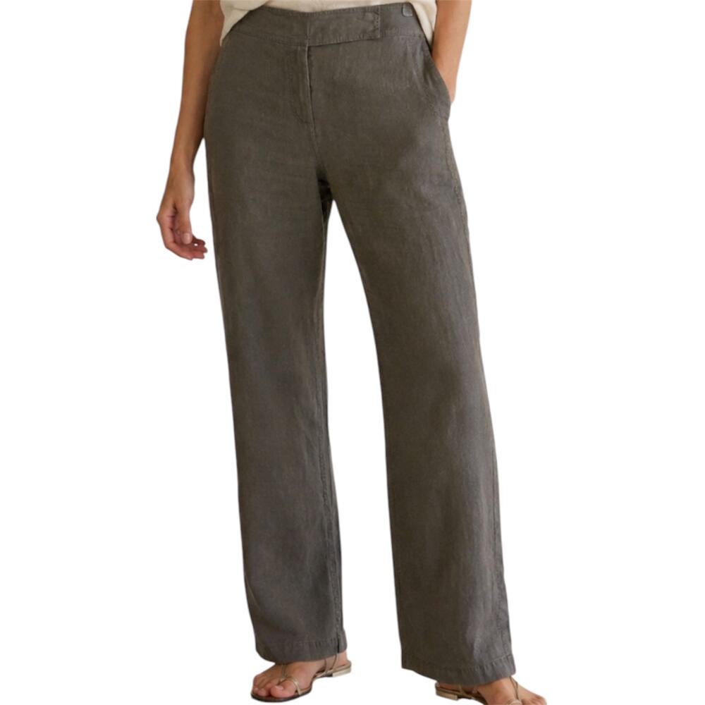 Eileen Fisher Linen Trousers Dress Pants Hook & Eye Stretch Pocket Beige 4 34x31